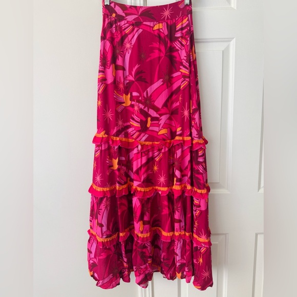 Farm Rio Shirred Tiered Ruffle Maxi Skirt Size XS